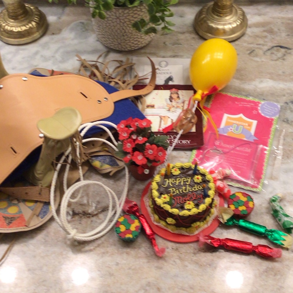 American Girl Festive Cake Topper with Yellow and Red Highlights